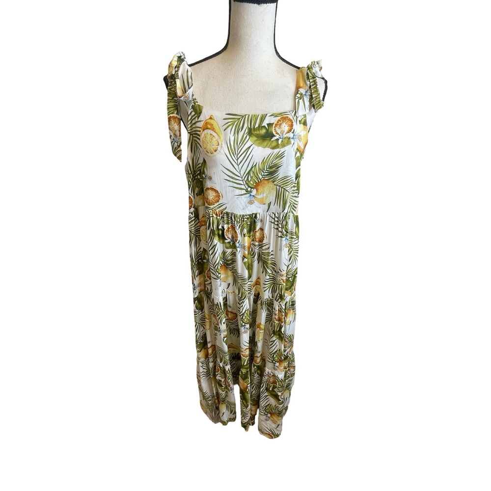 Label Of Love Tie Strap Midi Dress Lemons Palm Print Mediterranean Euro Vacation